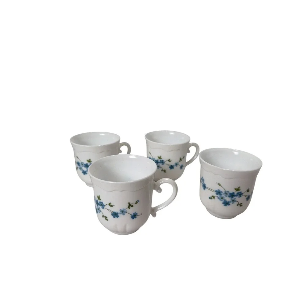 Arcopal VERONICA set of 4 milk glass cups blue flowers France